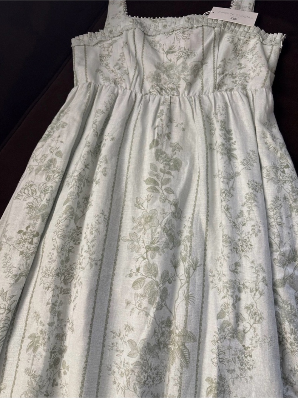 nwt Caroline Constas floral Pearl Embellished Linen-Blend Midi Dress size medium - Picture 5 of 5